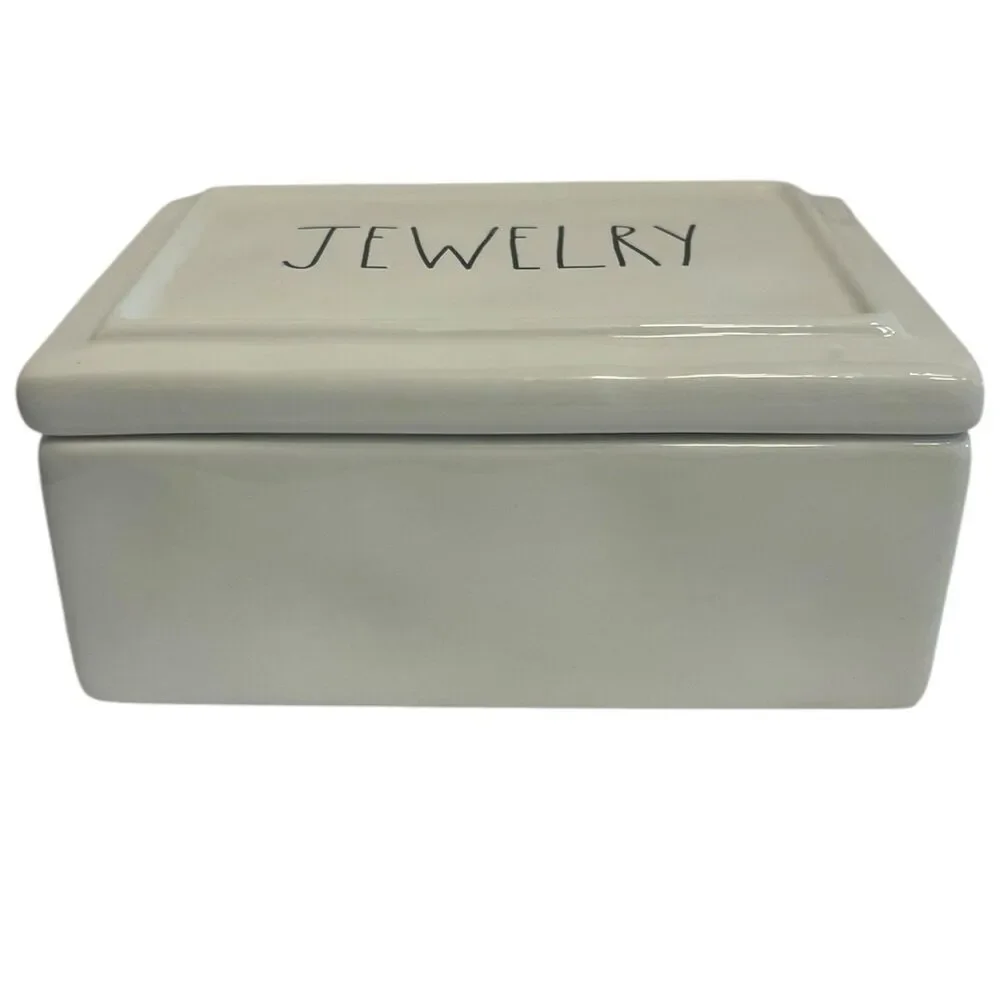 Jewelry Box Rae Dunn Ceramic White Lidded Vanity Organizer Farmhouse Decor